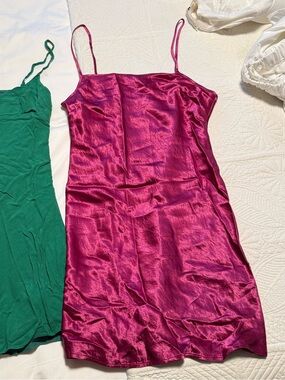 Babaton Fuchsia Satin Spaghetti Strap Slip